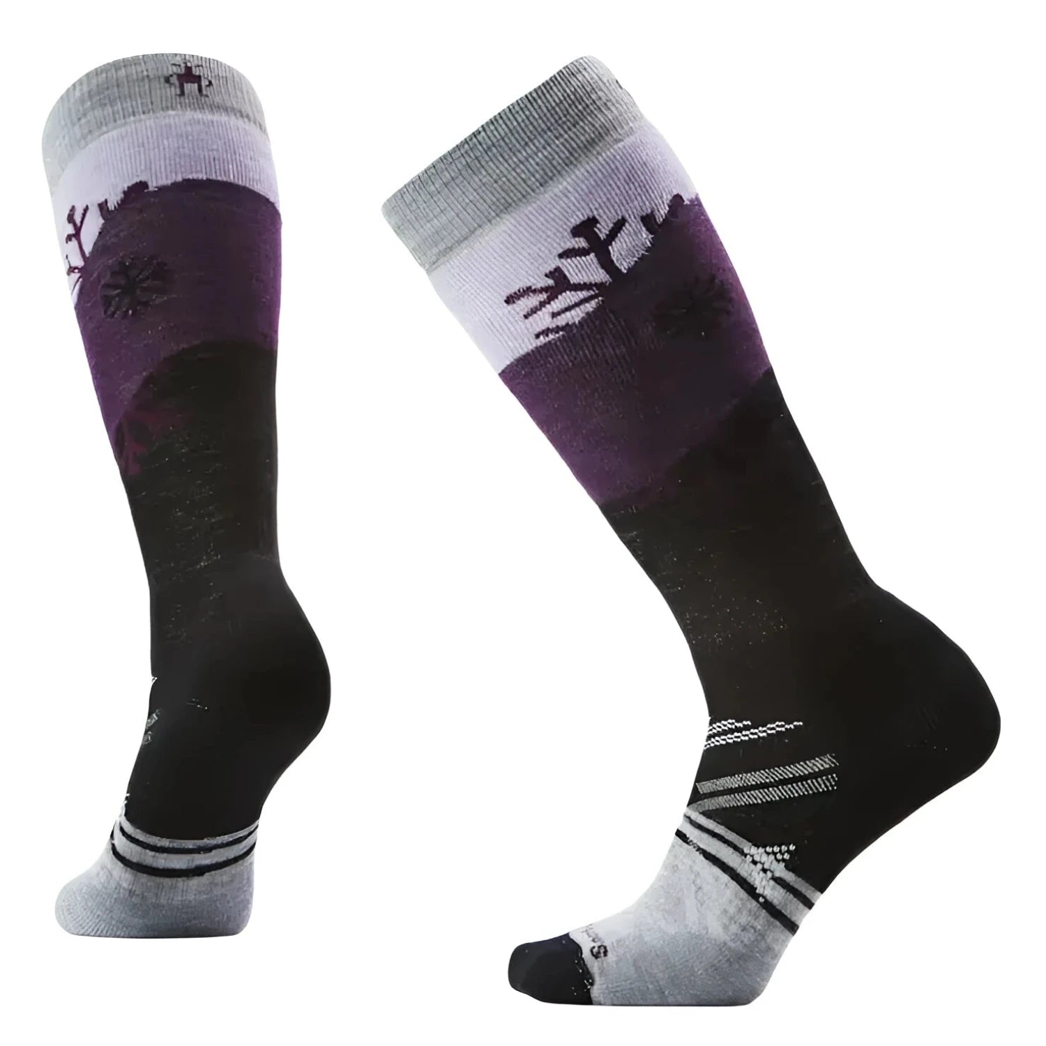 Smartwool Women's Ski Snowpocalypse Pattern Over The Calf Socks in purple eclipse, pair side view