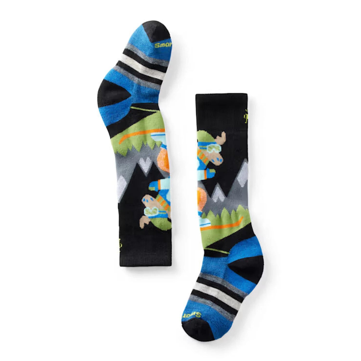 Smartwool Kid's Wintersport Full Cushion Mountain Moose Pattern Over The Calf Socks in black, pair
