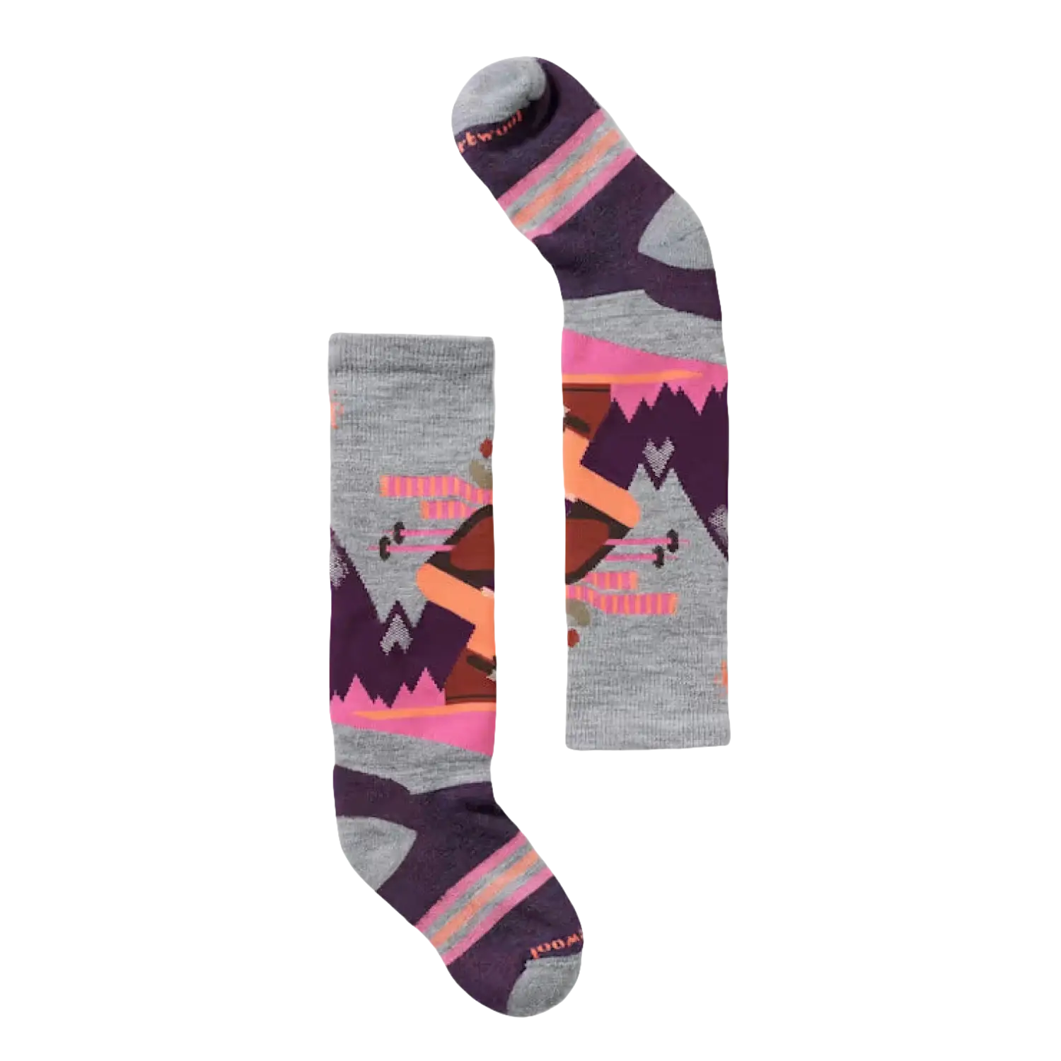 Smartwool Kid's Wintersport Full Cushion Mountain Moose Pattern Over The Calf Socks in light grey & pink, pair