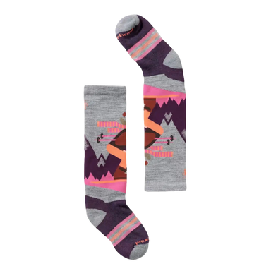 Smartwool Kid's Wintersport Full Cushion Mountain Moose Pattern Over The Calf Socks in light grey & pink, pair