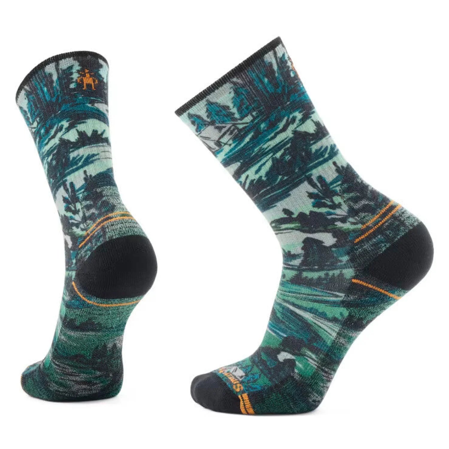 Smartwool Men's Hike Campground Print Crew Socks in winter moss, pair