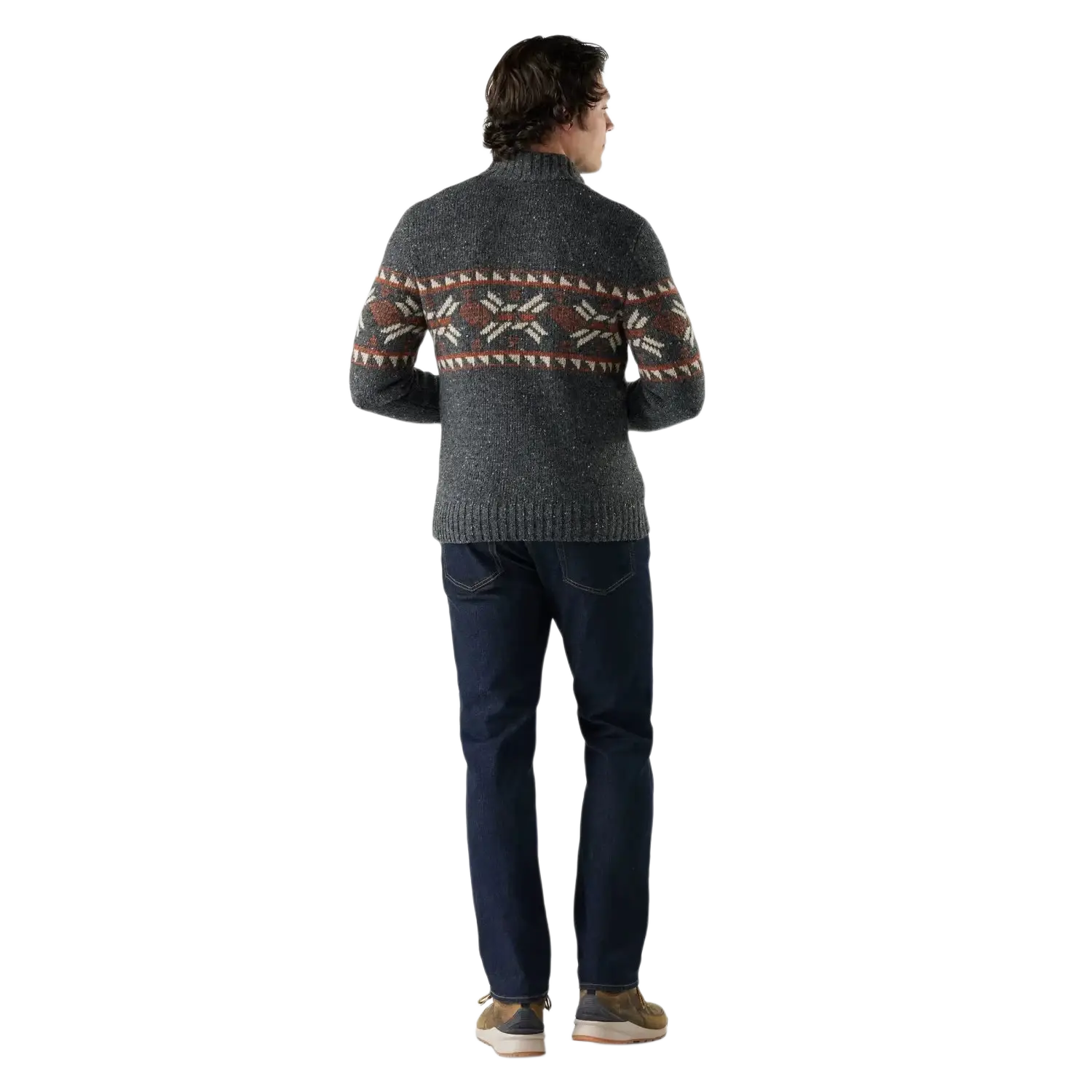 Smartwool Men's Heavy Henley Sweater in charcoal & pecan, on model back view