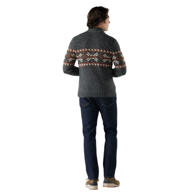 Smartwool Men's Heavy Henley Sweater in charcoal & pecan, on model back view