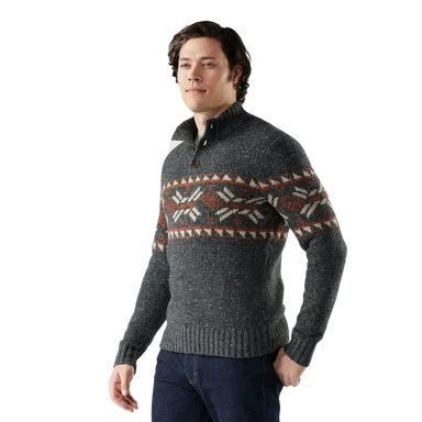 Smartwool Men's Heavy Henley Sweater in charcoal & pecan, on model front view