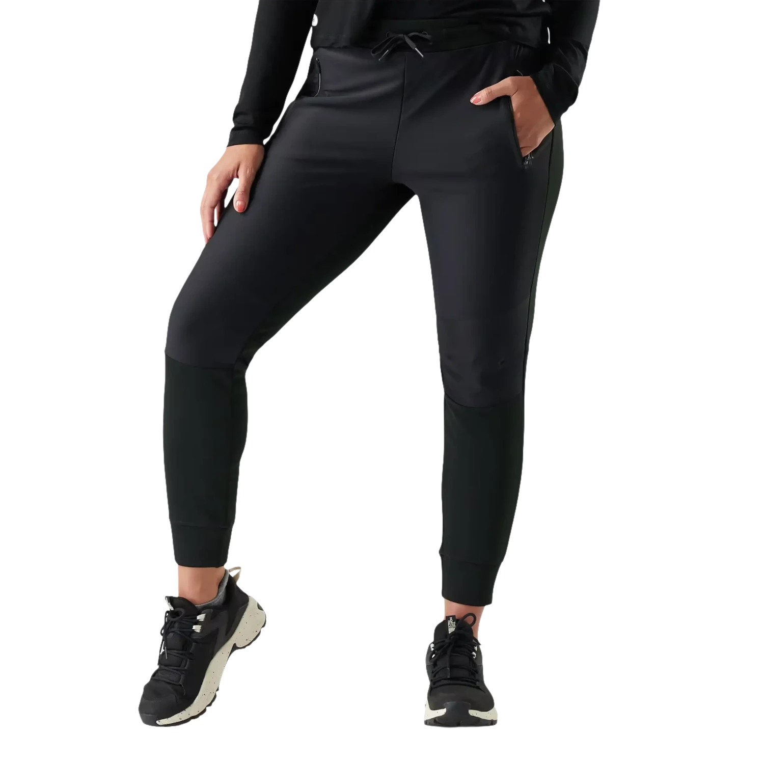 Smartwool Women's Active Fleece Wind Pant in black, on model front view