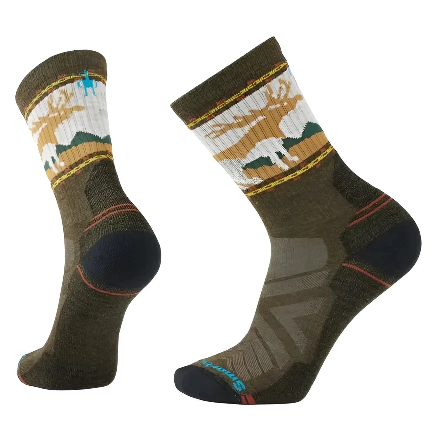 Smartwool Hike Mountain Moose Crew Socks in military olive, pair side view