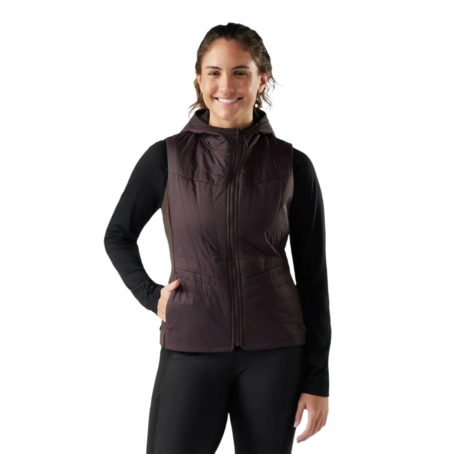 Smartwool Women's Smartloft Vest in mink, on model front view
