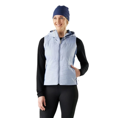 Smartwool Women's Smartloft Vest in icy nightfall blue, on model front view