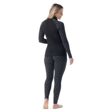 Smartwool Women's Classic Thermal Merino Base Layer 1/4 Zip in black digi snow, on model back