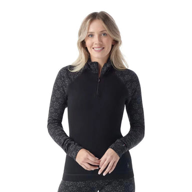 Smartwool Women's Classic Thermal Merino Base Layer 1/4 Zip in black digi snow, on model front