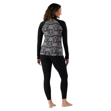 Smartwool Women's Classic Thermal Merino Base Layer 1/4 Zip in black deco floral, on model back view