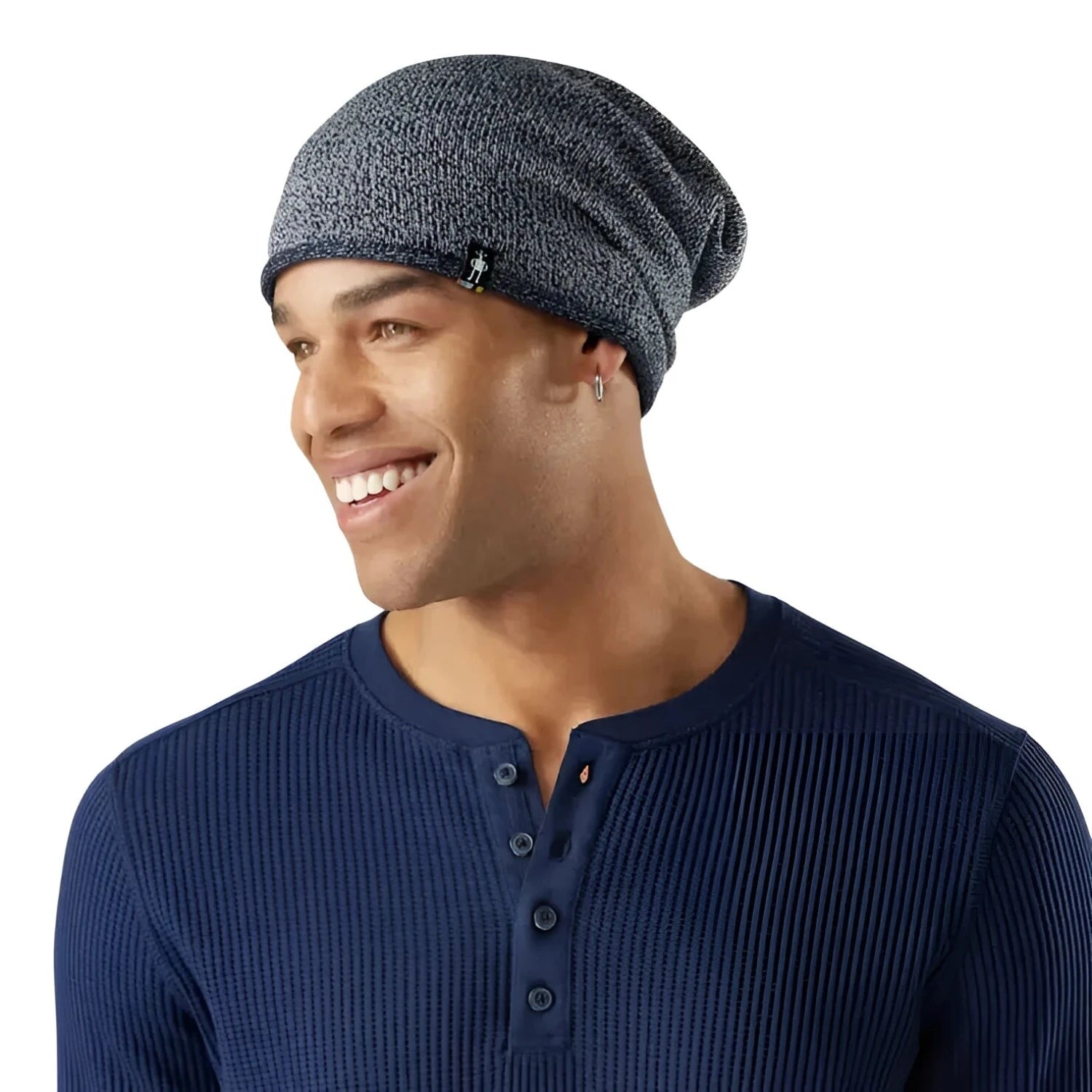 Smartwool Slouch Beanie in deep navy, on model view