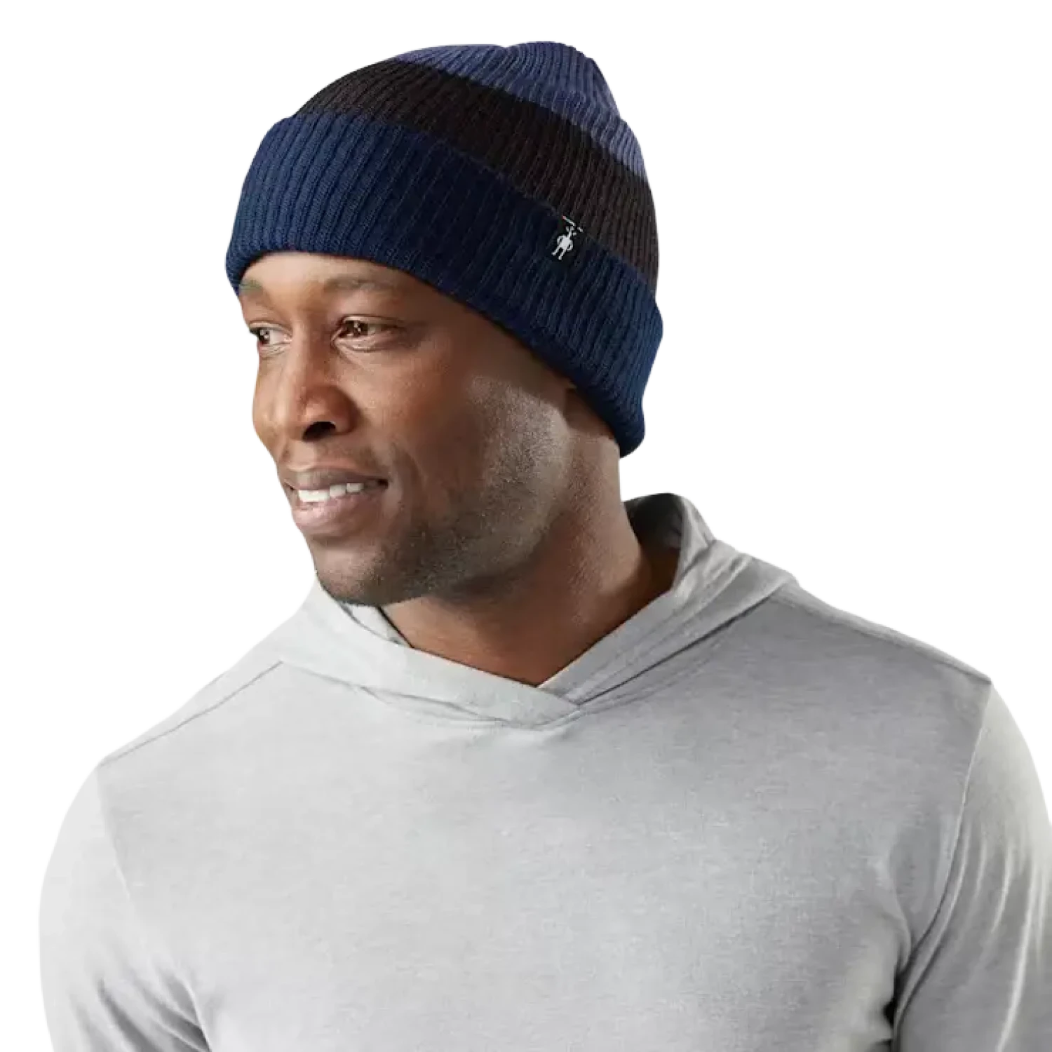 Smartwool Cantar Colorblock Beanie in nightfall blue, model front view