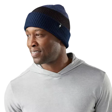 Smartwool Cantar Colorblock Beanie in nightfall blue, model front view
