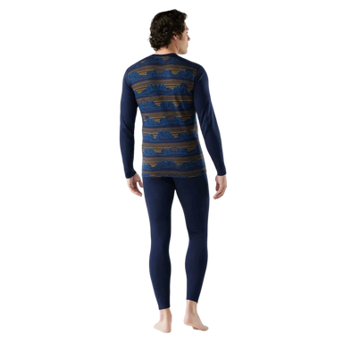 Smartwool Men's Classic Thermal Merino Base Layer Crew in deep navy & geo peaks, model back view
