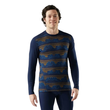Smartwool Men's Classic Thermal Merino Base Layer Crew in deep navy & geo peaks, model front view