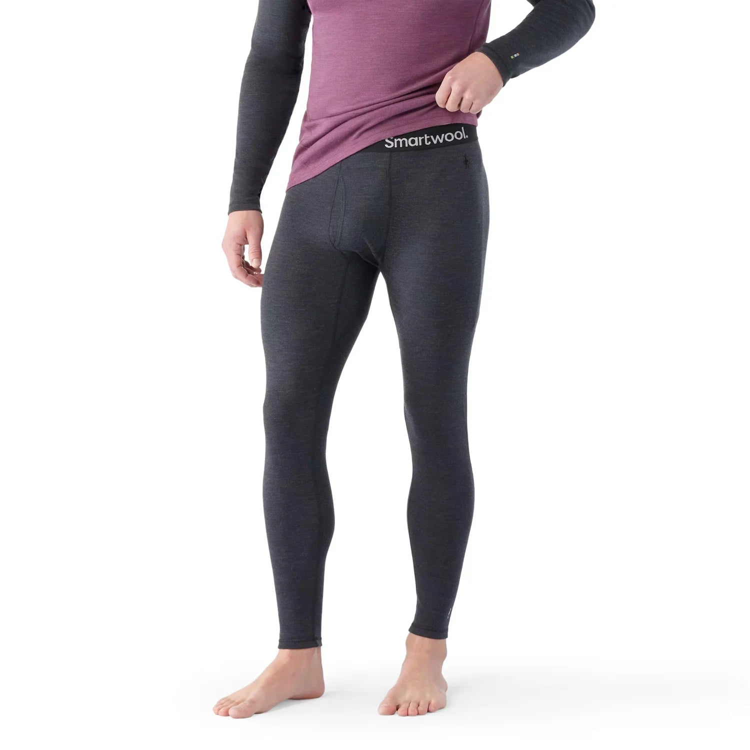 Smartwool Men's Classic Thermal Merino Bottom Base Layer in charcoal, on model front view