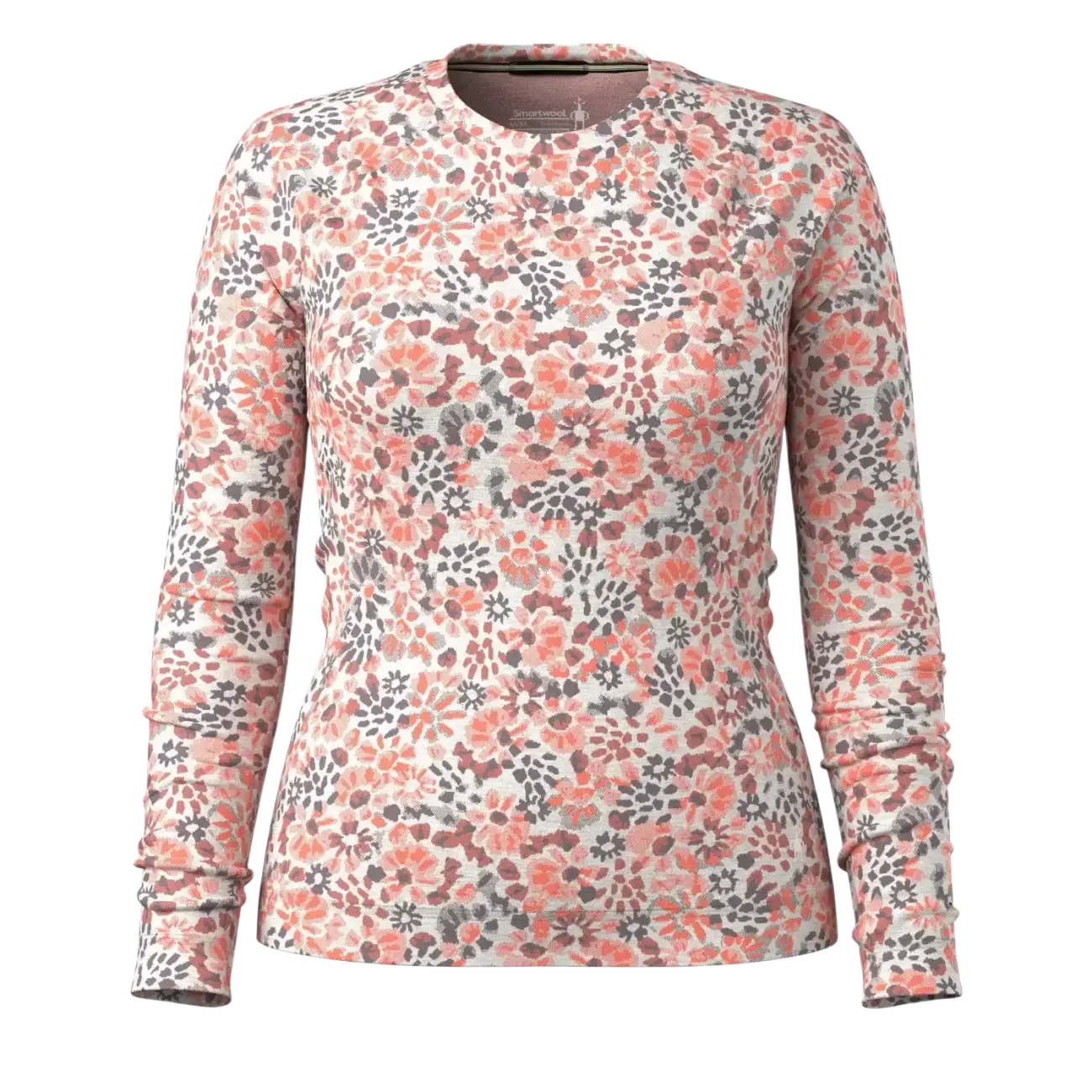 Smartwool Women's Classic Thermal Merino Base Layer Crew in coral reef floral, front view