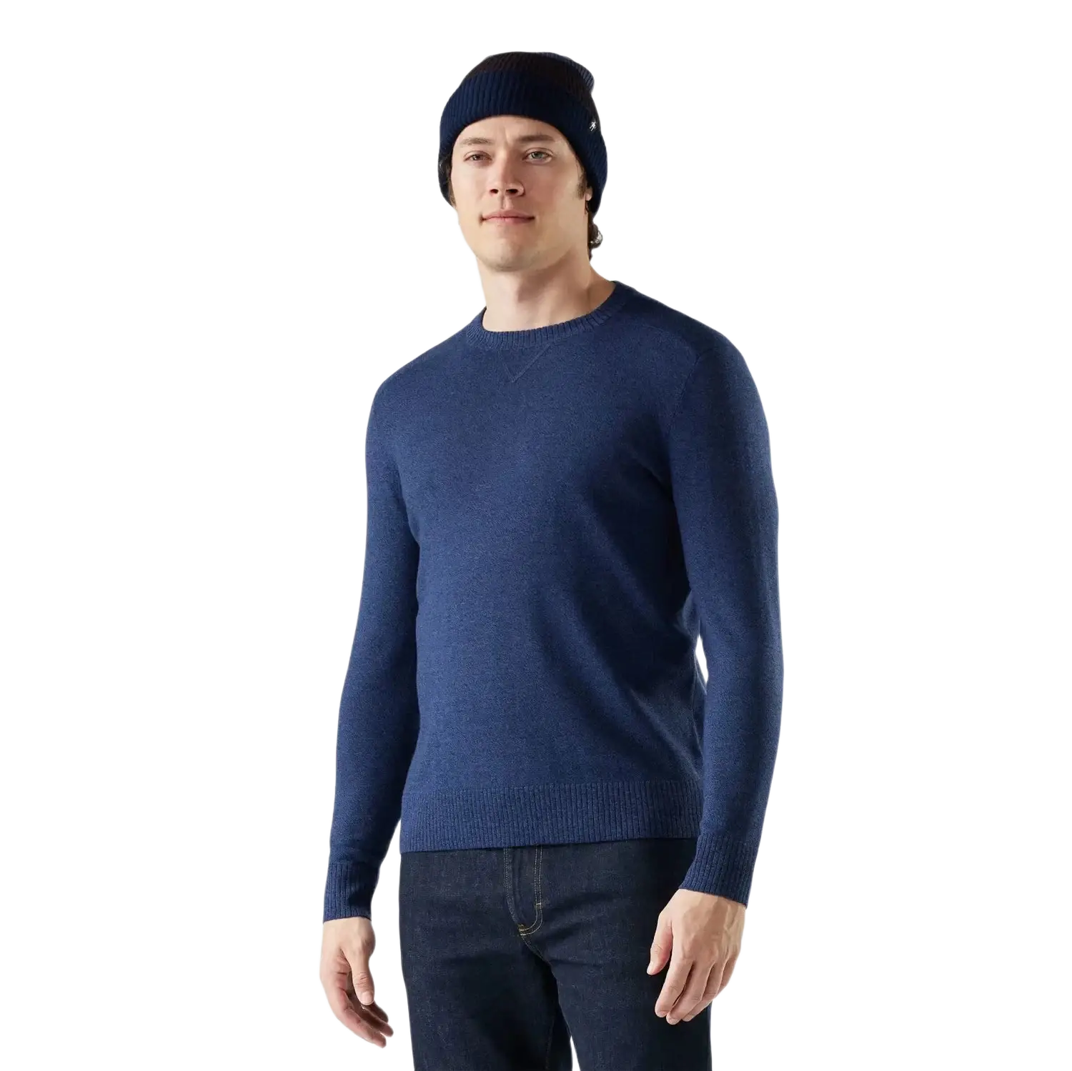 Smartwool Men's Sparwood Crew Sweater in deep navy & nightfall blue, on model front view
