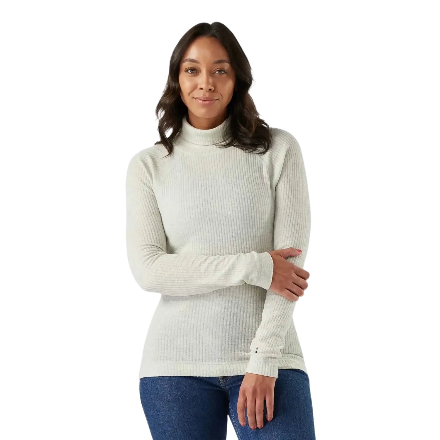 Smartwool Women's Thermal Merino Rib Turtleneck in ash heather, on model front view