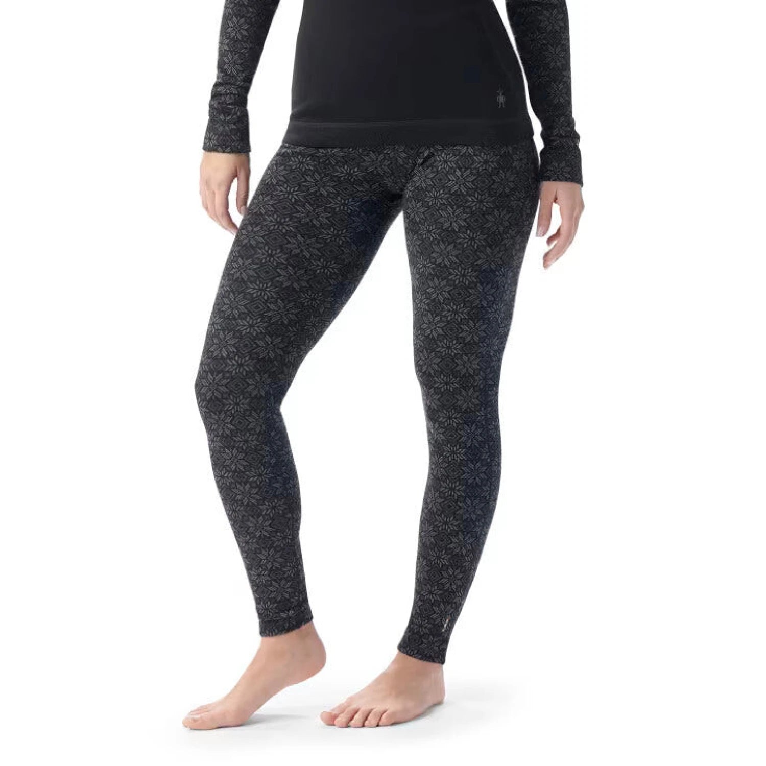 Smartwool Women's Classic Thermal Merino Base Layer Bottom in black digi snow, on model front