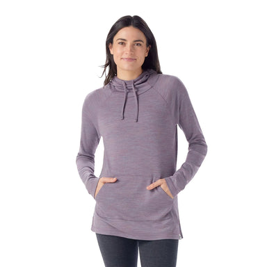 Smartwool Women's Thermal Drape Neck Hoodie in chalk violet heather, on model front