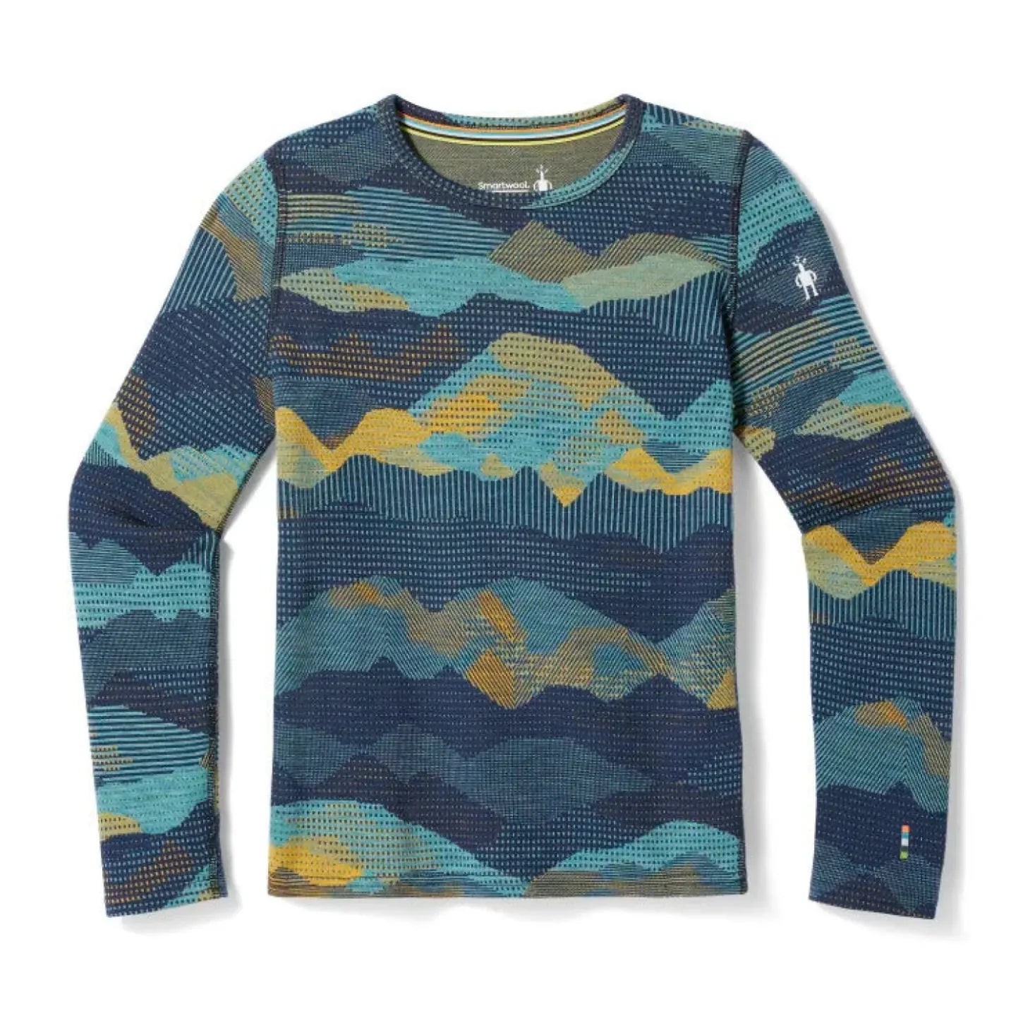 Smartwool Kid's Classic Thermal Merino Base Layer Crew in blueberry mountainscape, flat front