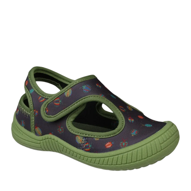 Oomphies Baby Splash Hook & Loop Sandal in olive & black bugs, front view