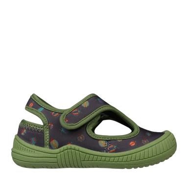 Oomphies Baby Splash Hook & Loop Sandal in olive & black bugs, side view