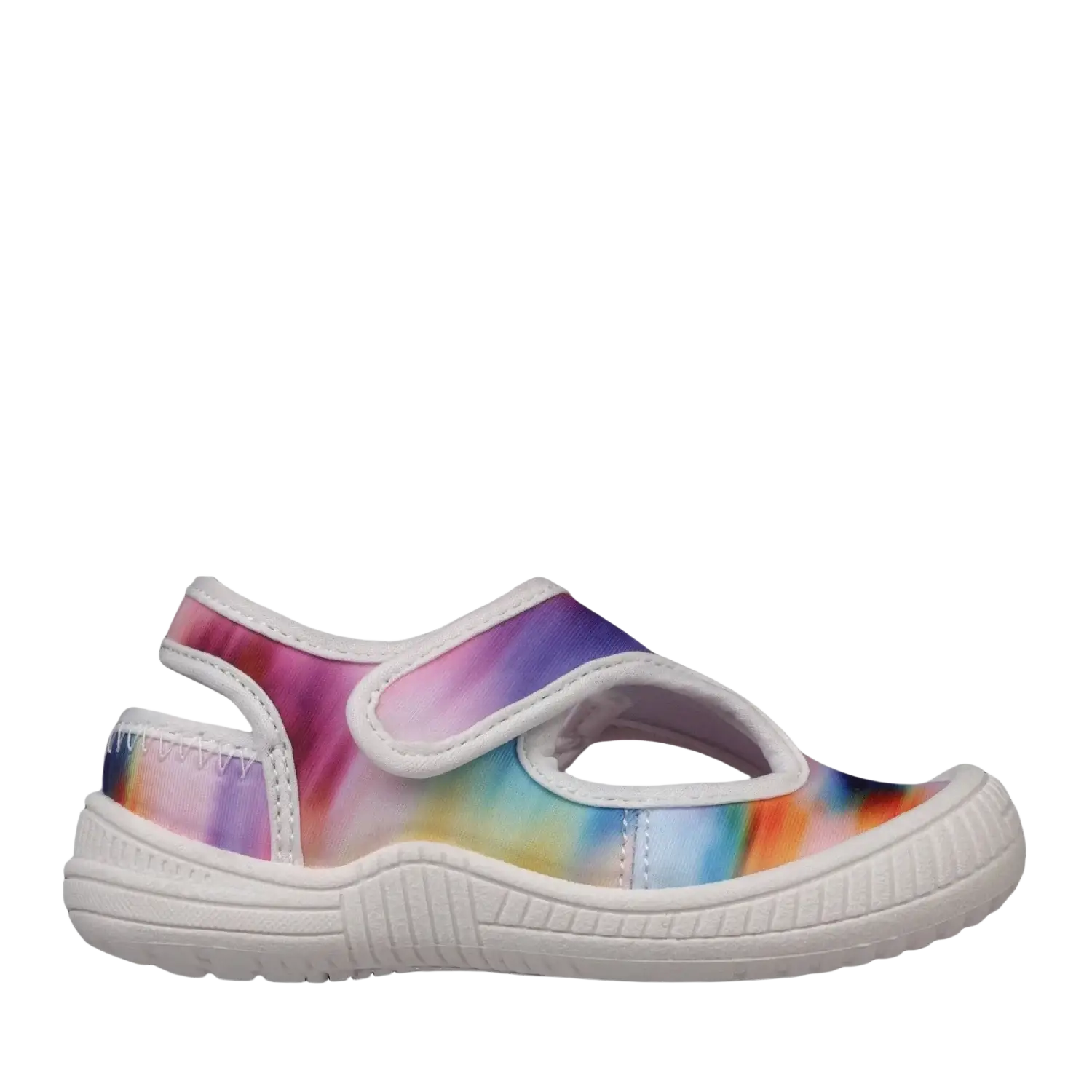 Oomphies Baby Splash Hook & Loop Sandal in tie dye & white, side view