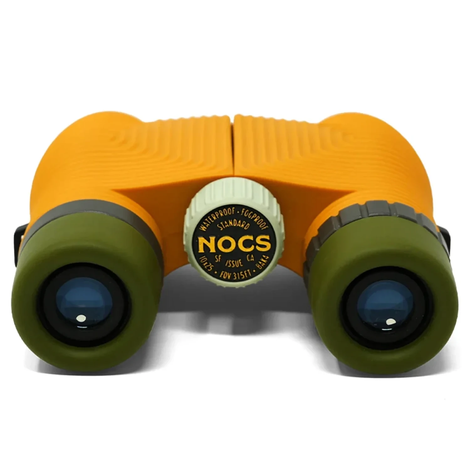 NOCS Standard Issue 10x25 Waterproof Binoculars in beeswax yellow, back view