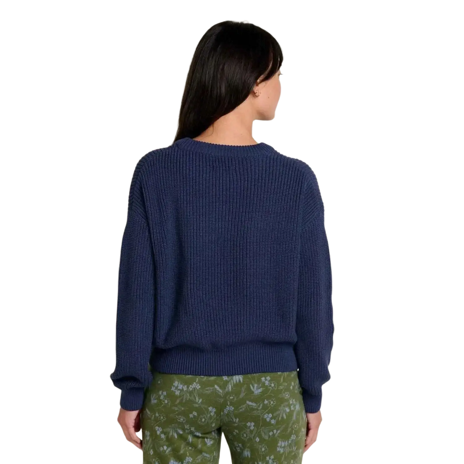 Toad & Co Women's Bianca Shaker Crew Sweater in true navy, on model back view