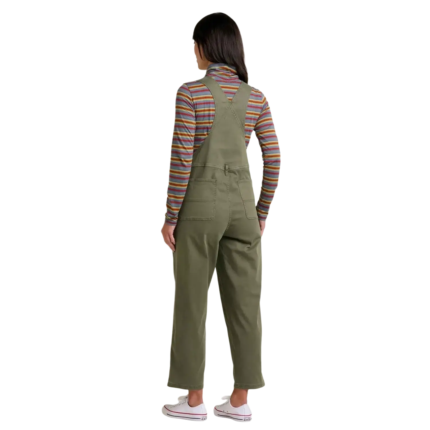 Toad & Co Women's Linden Overall in beetle, on model back view