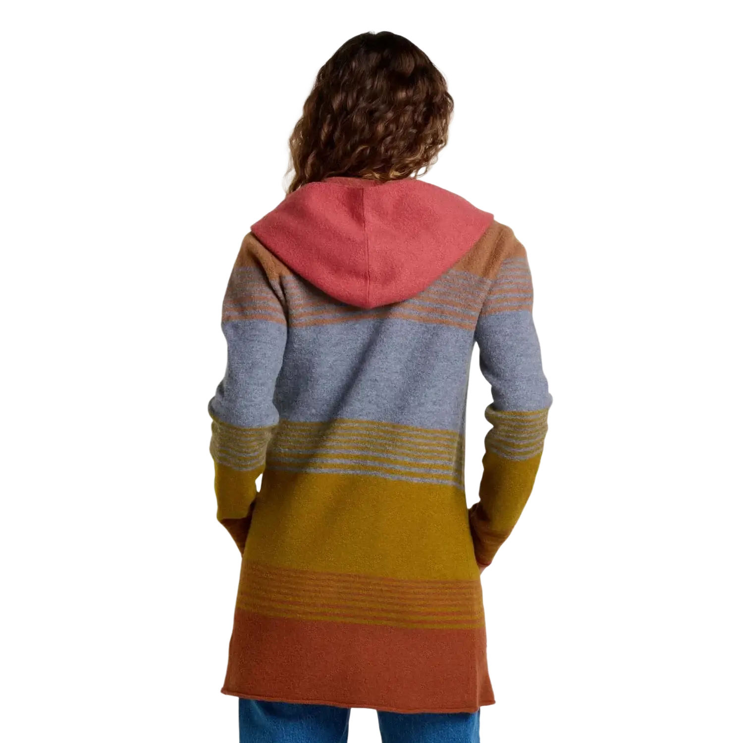 Toad & Co Women's Merino Heartfelt Hoodie in coyote ombre, on model back view