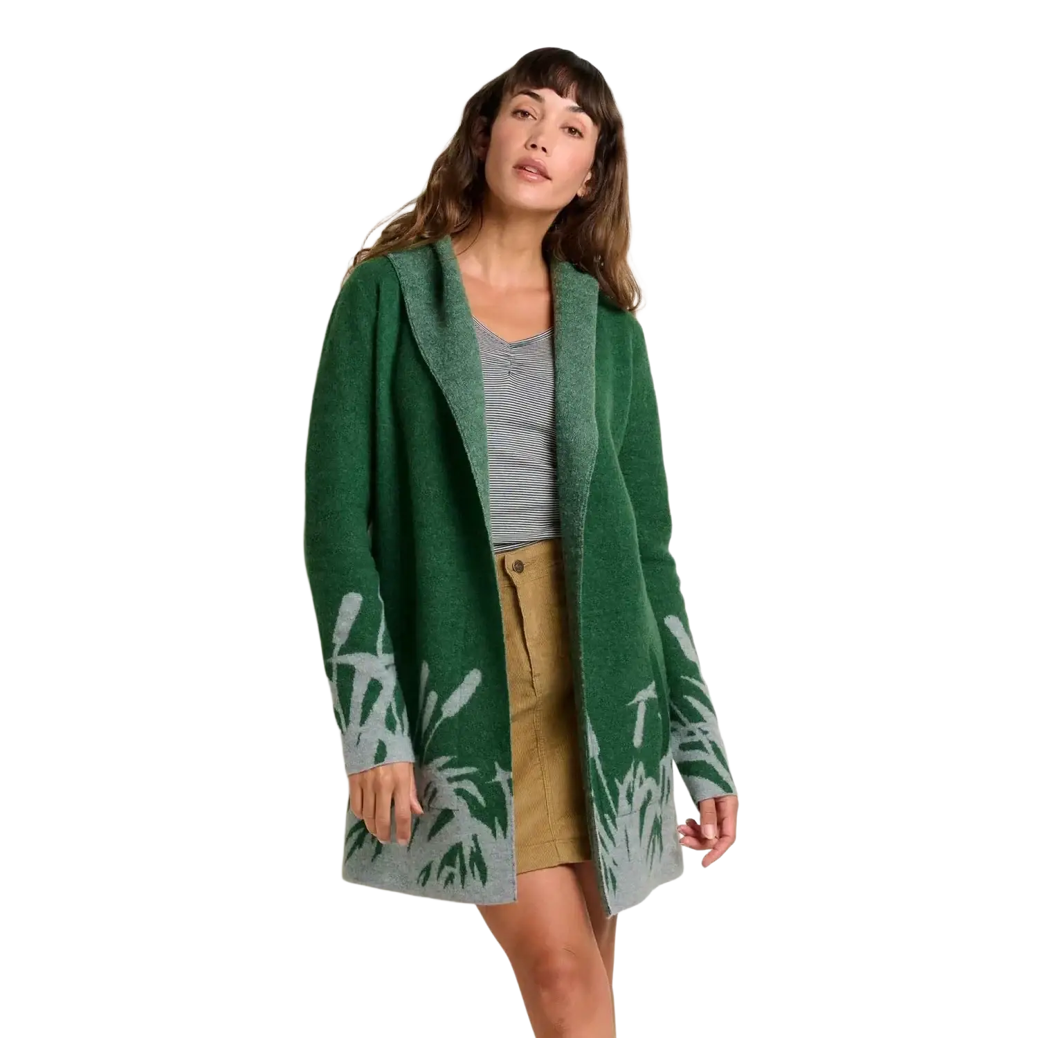 Toad & Co Women's Merino Heartfelt Hoodie in pasture cattail, on model front view