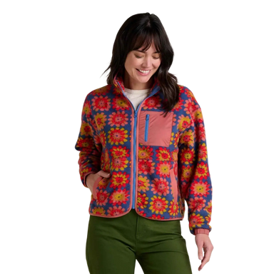 Toad & Co Women's Campo Fleece Jacket in kyanite floral print, model front view