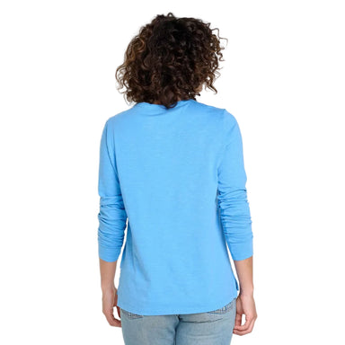 Toad & Co Women's Primo Long Sleeve Crew in bluejay, on model back