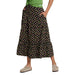 Toad & Co Women's Marigold Tiered Midi Skirt in black pansy print, on model front