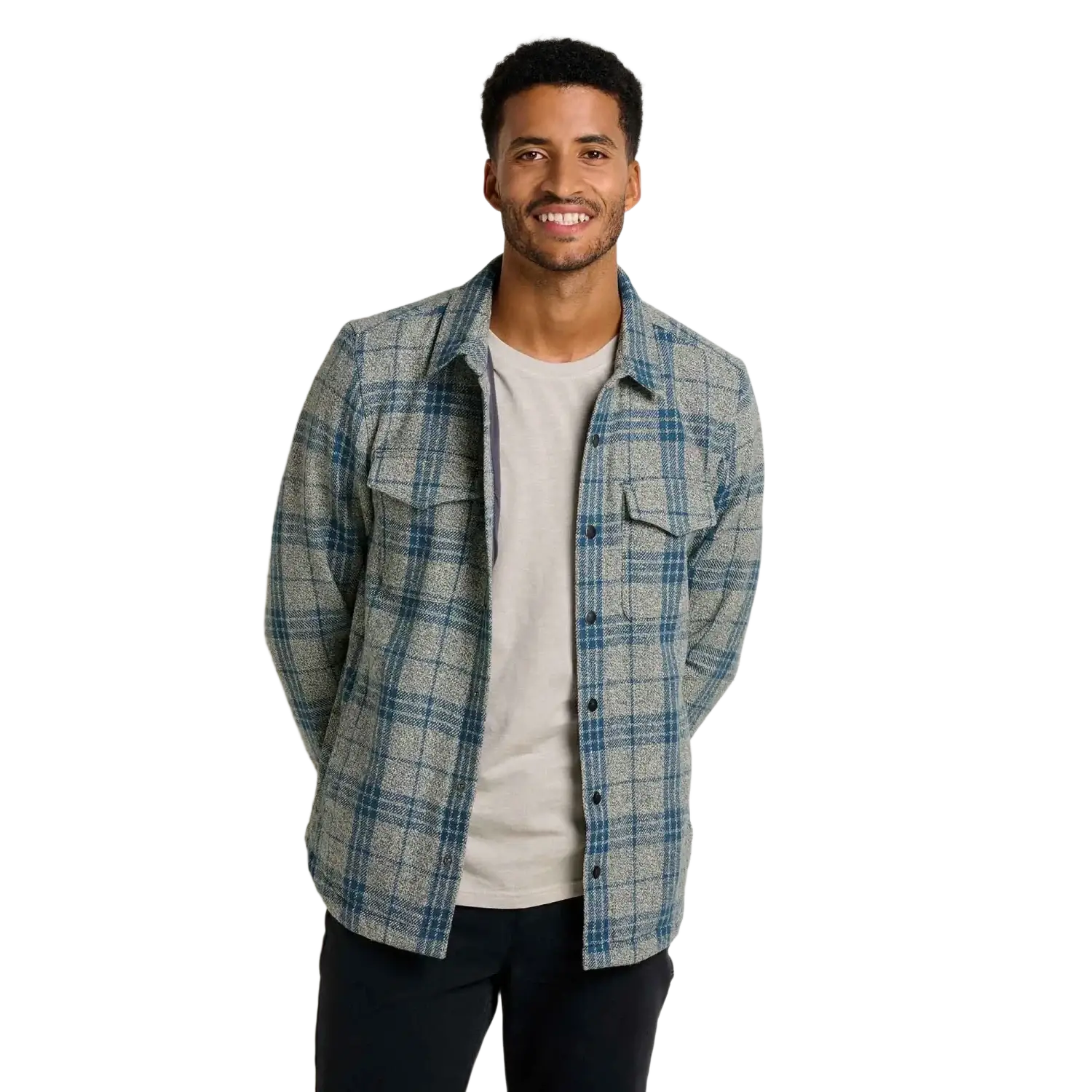 Toad & Co Men's Mojac III Shirt Jacket in barley, on model front view