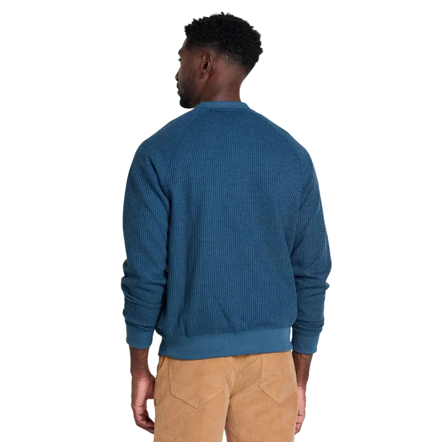 Toad & Co Men's Bitterroot Henley in midnight, on model back view