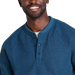 Toad & Co Men's Bitterroot Henley in midnight, on model front view upclose