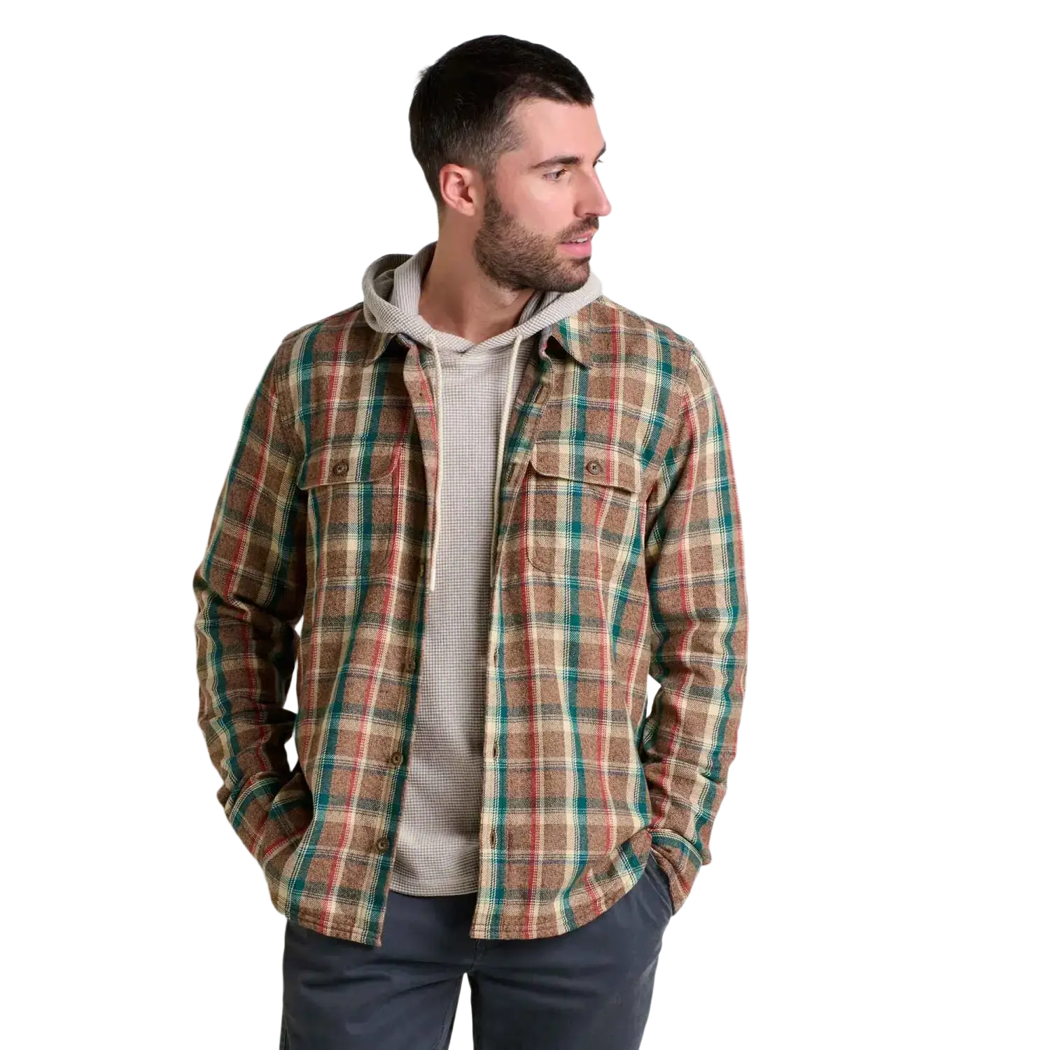 Toad & Co Men's Ranchero Long Sleeve Shirt in chestnut, on model front view