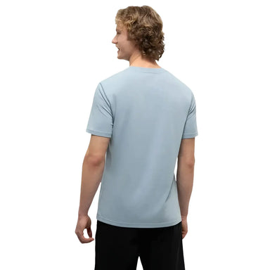 Tentree Men's Love Flourishes T-Shirt in blue hazy cypress, model back view