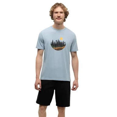 Tentree Men's Love Flourishes T-Shirt in blue hazy cypress, model front view