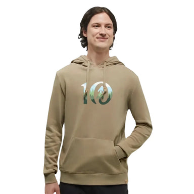 Tentree Men's Cloudy Forest Ten Hoodie in khaki forest shade, model front view