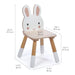 Children's chair with rabbit design and dimensions on a white background