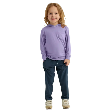 Free Fly Toddler Bamboo Shade Hoodie in bright lavender, on model front view