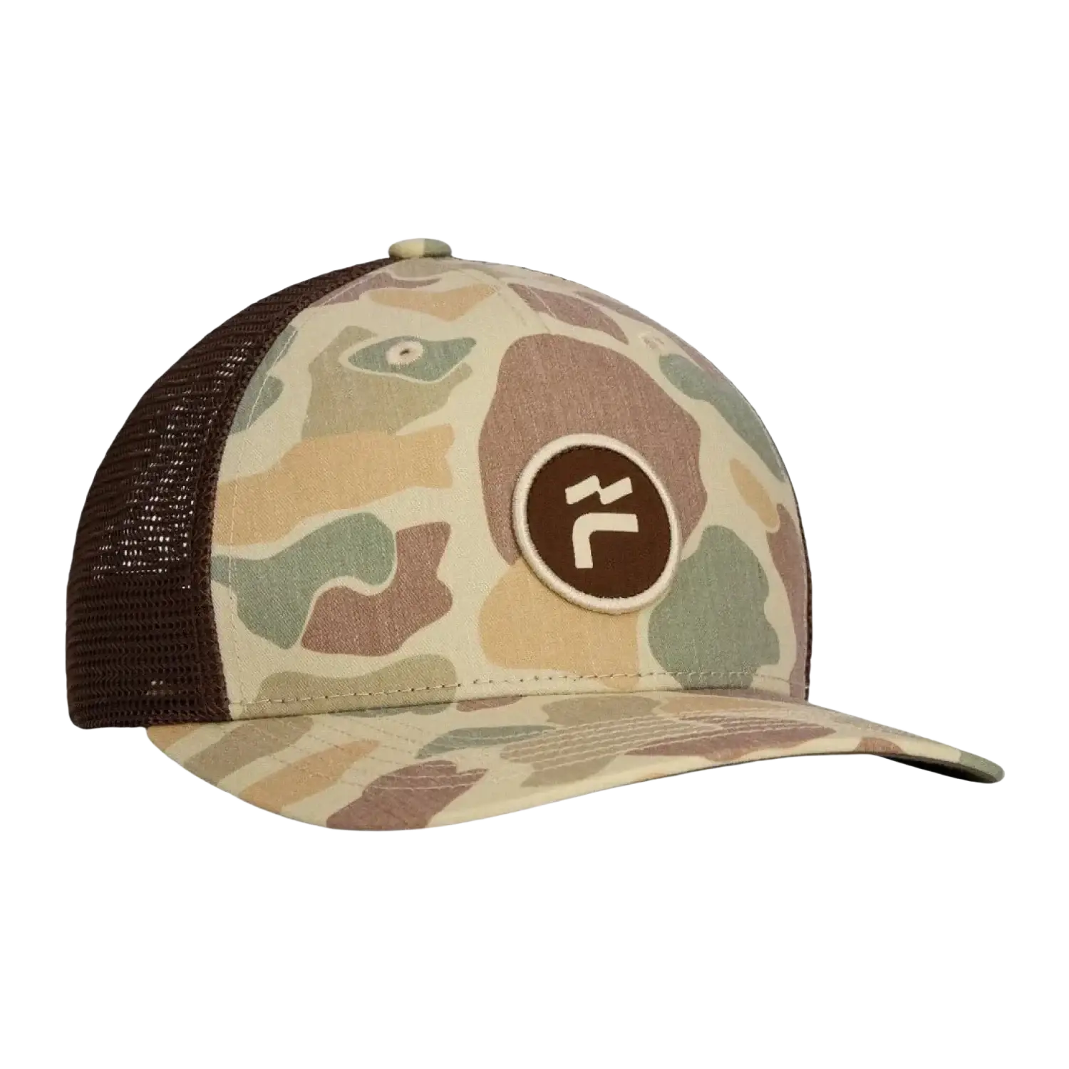 Free Fly Youth Brand Flag Trucker, vintage camo front view