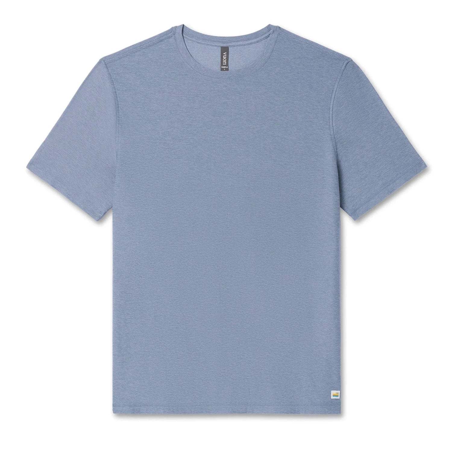 Vuori Men's Strato Tech Tee in chambray heather, flat front