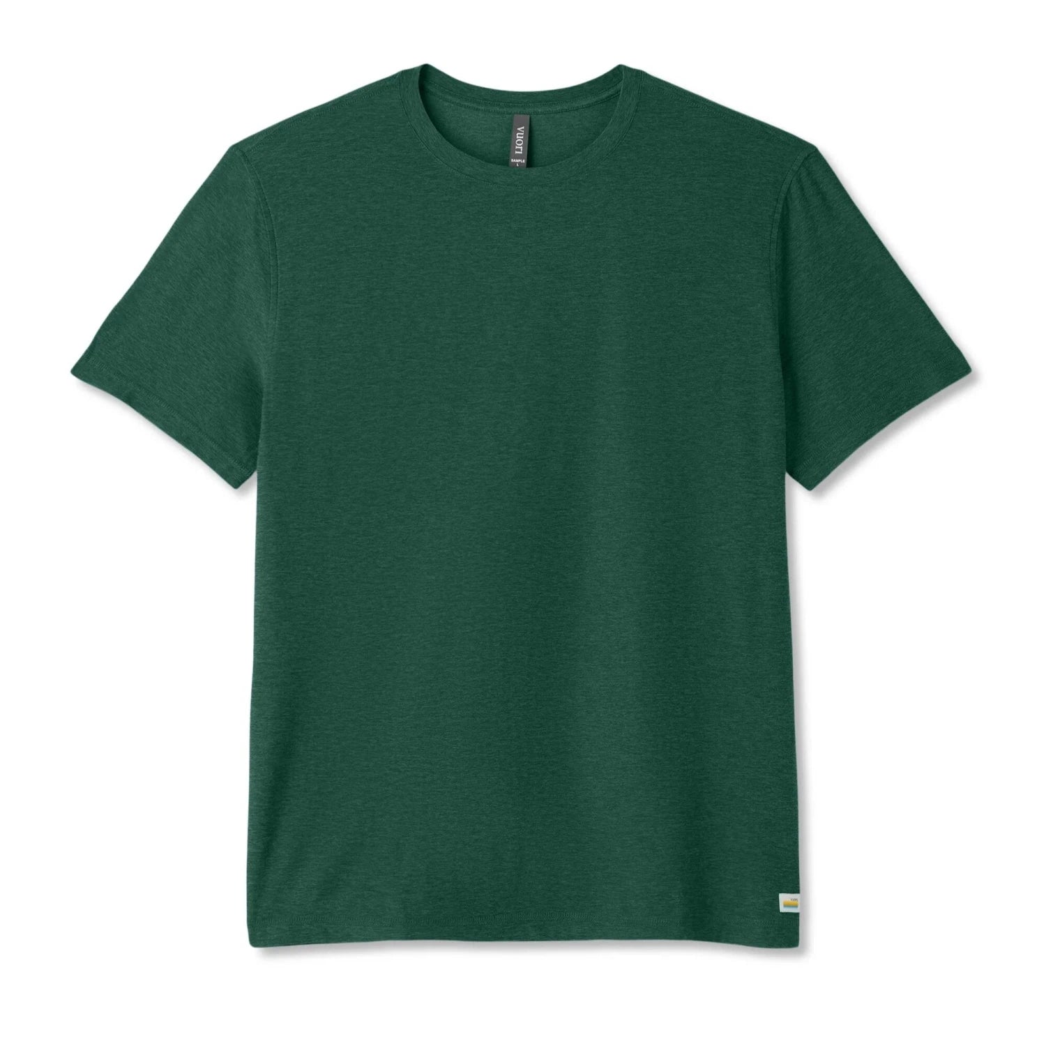Vuori Men's Strato Tech Tee in veridian heather, flat front view